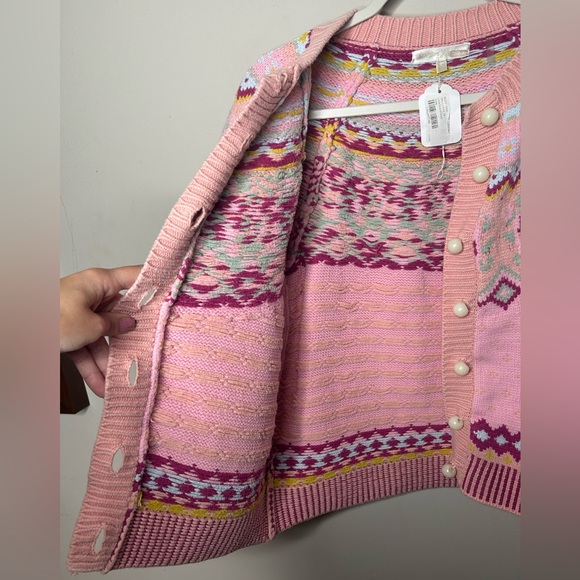 LoveShackFancy Honeypie Classic Boyfriend Cardigan Berry Smash Pearl Button Up - Picture 8 of 14